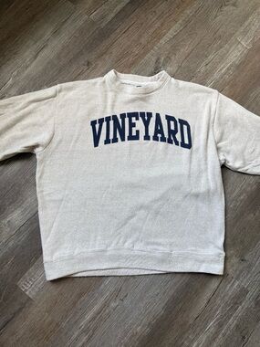 VTG Avalon Martha’s Vineyard Beige Cream Navy Crewneck Comfy Sweater Size S M